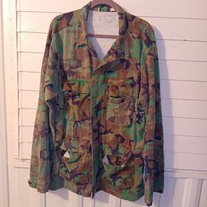 Hunting Camo Shirt XL Distressed Grunge Military Streetwear Faded Pockets Thrash